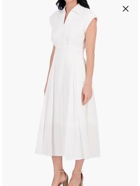 Kensie White Textured Collared Midi Dress